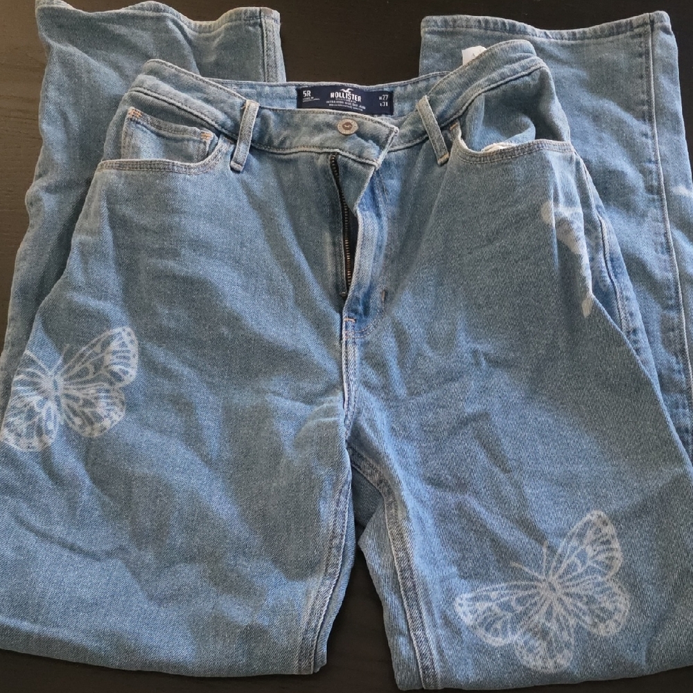 Hollister Blue Butterfly Straight Leg Jeans